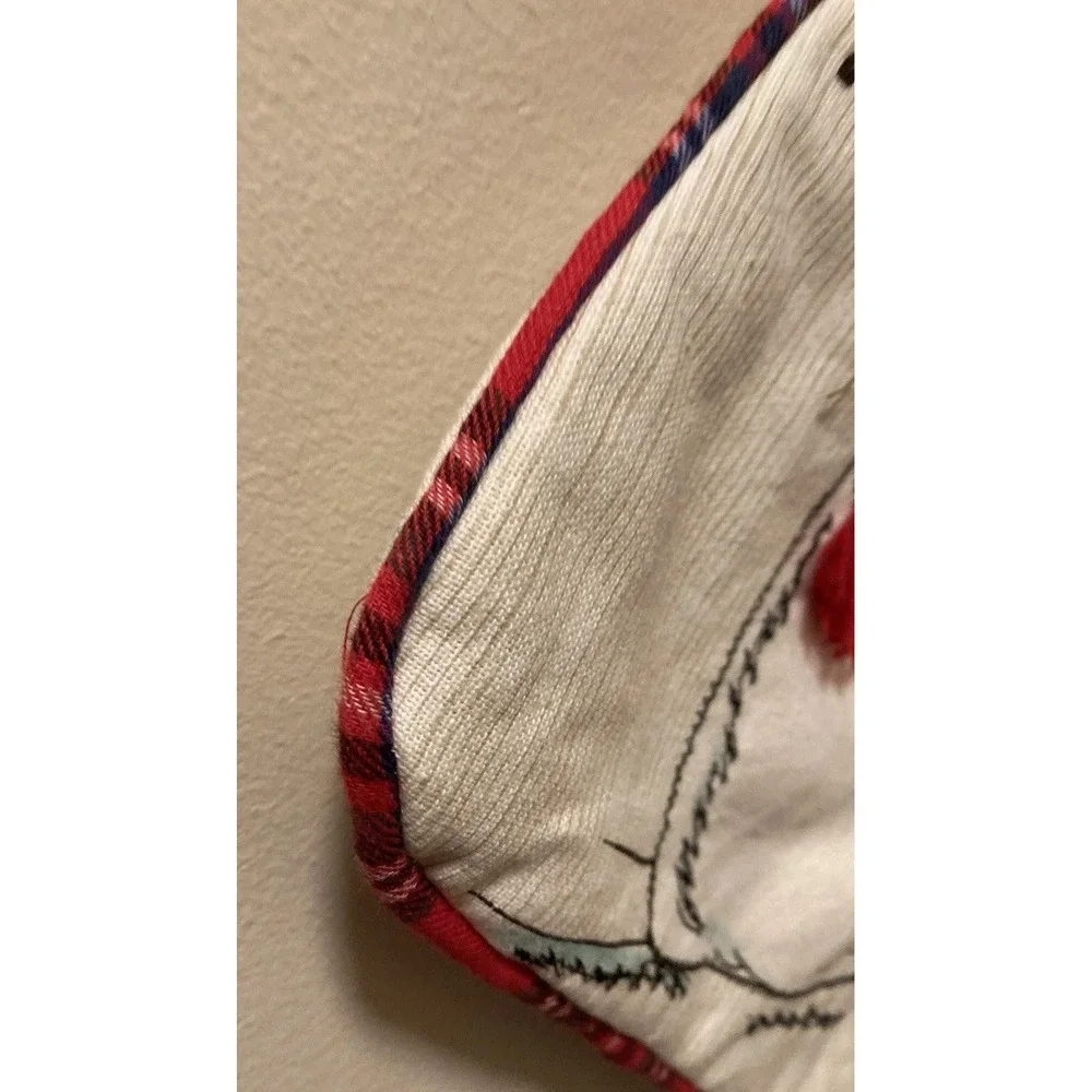 Pier 1 Snowman Stocking Appliqué Christmas Plaid Cuff 3D Embroidered Beaded‎